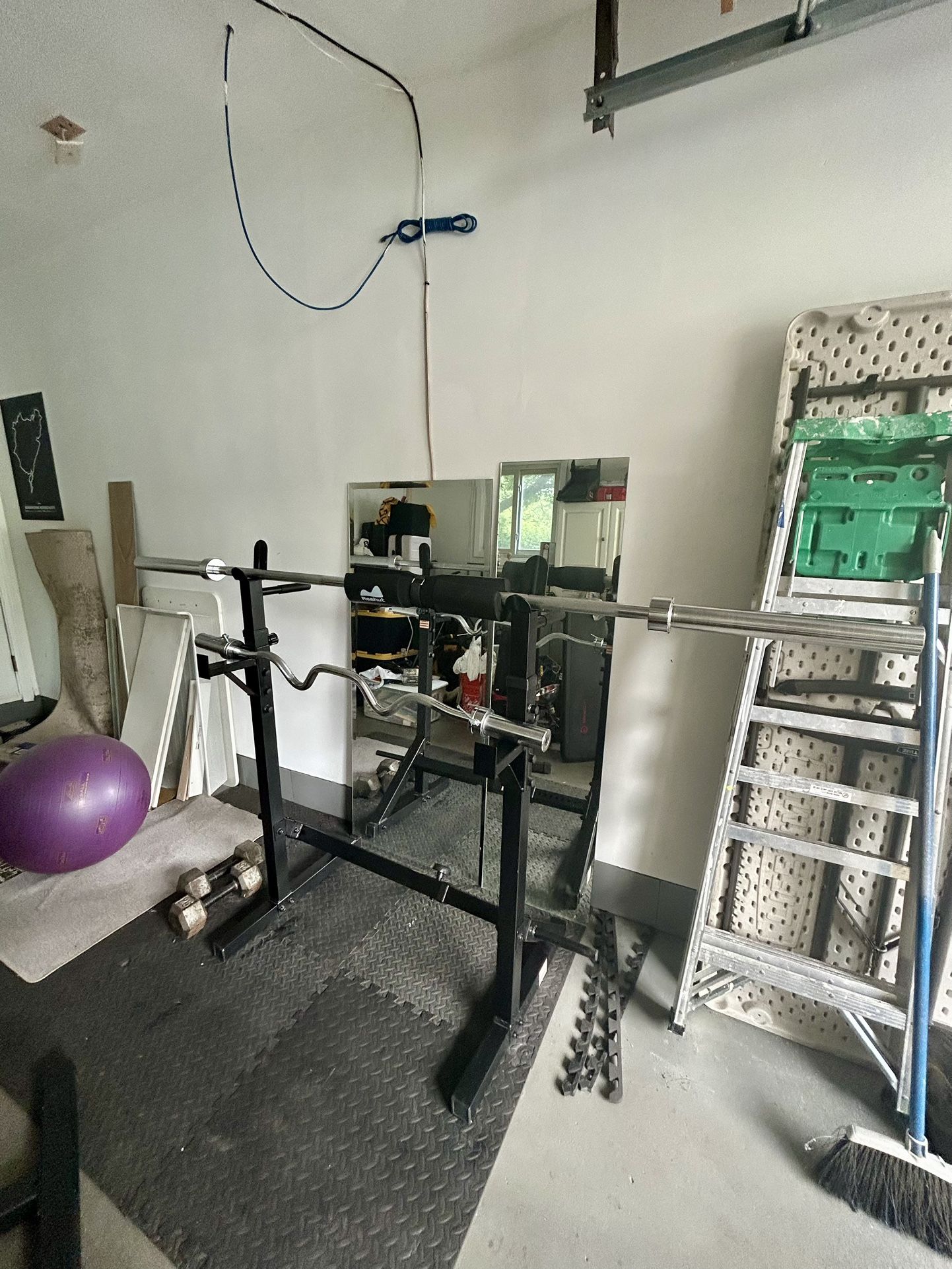 Adjustable Squat Rack And Dip Machine With Two Barbells
