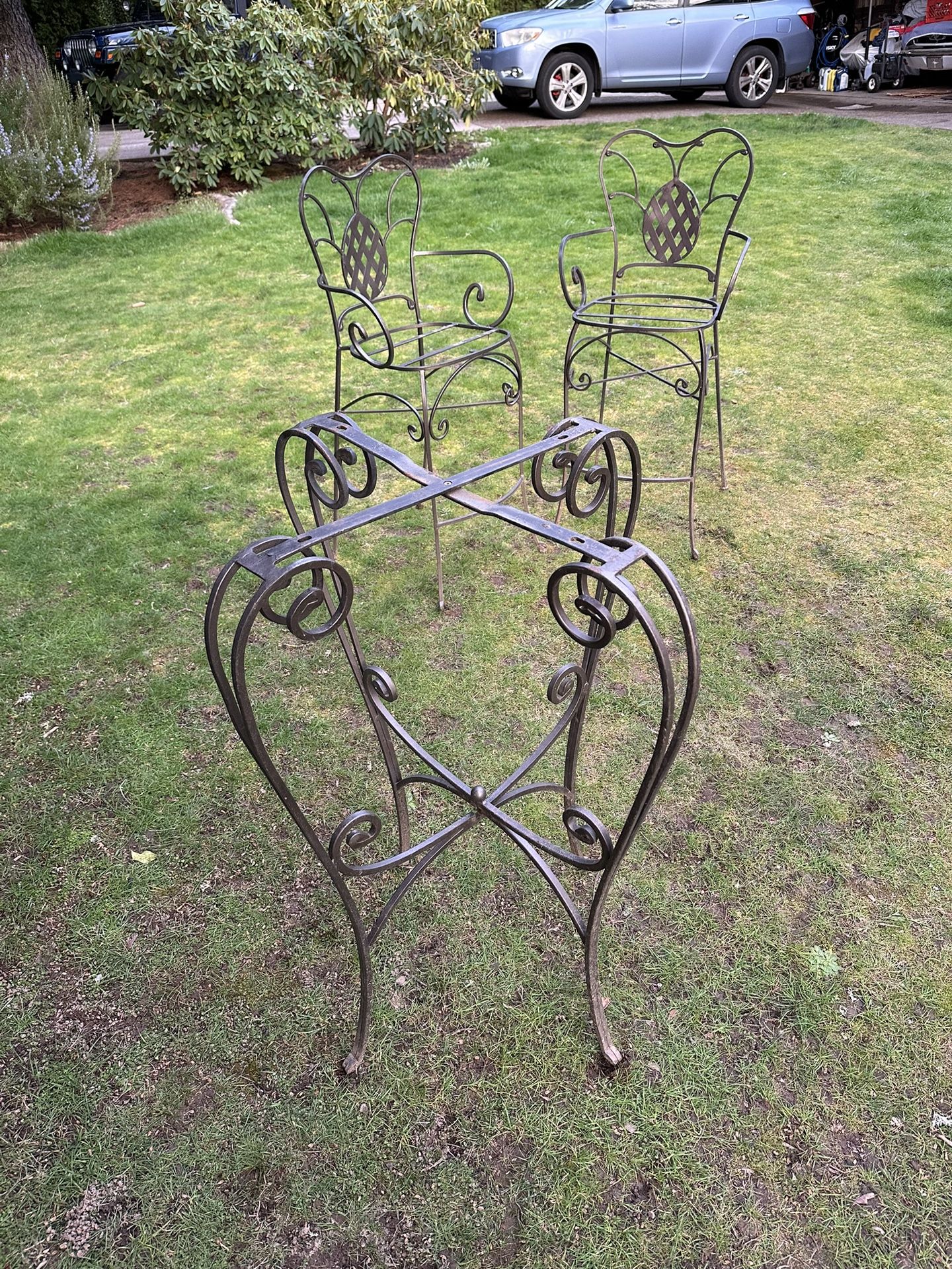 Wrought Iron Café Table & 2 Tall Chairs