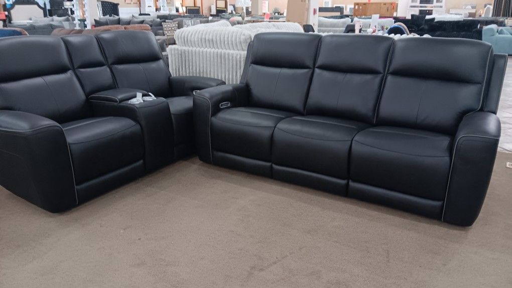 Black Leather Sofa And Love Seat 