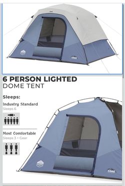 CORE 6 Person Lighted Dome Tent for Outdoor Family, Hiking, and Backpacking | Portable Dome Camp Tent with Storage Pockets for Camping Accessories