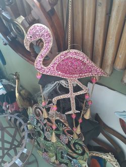 colorful beaded pink flamingo wind chime