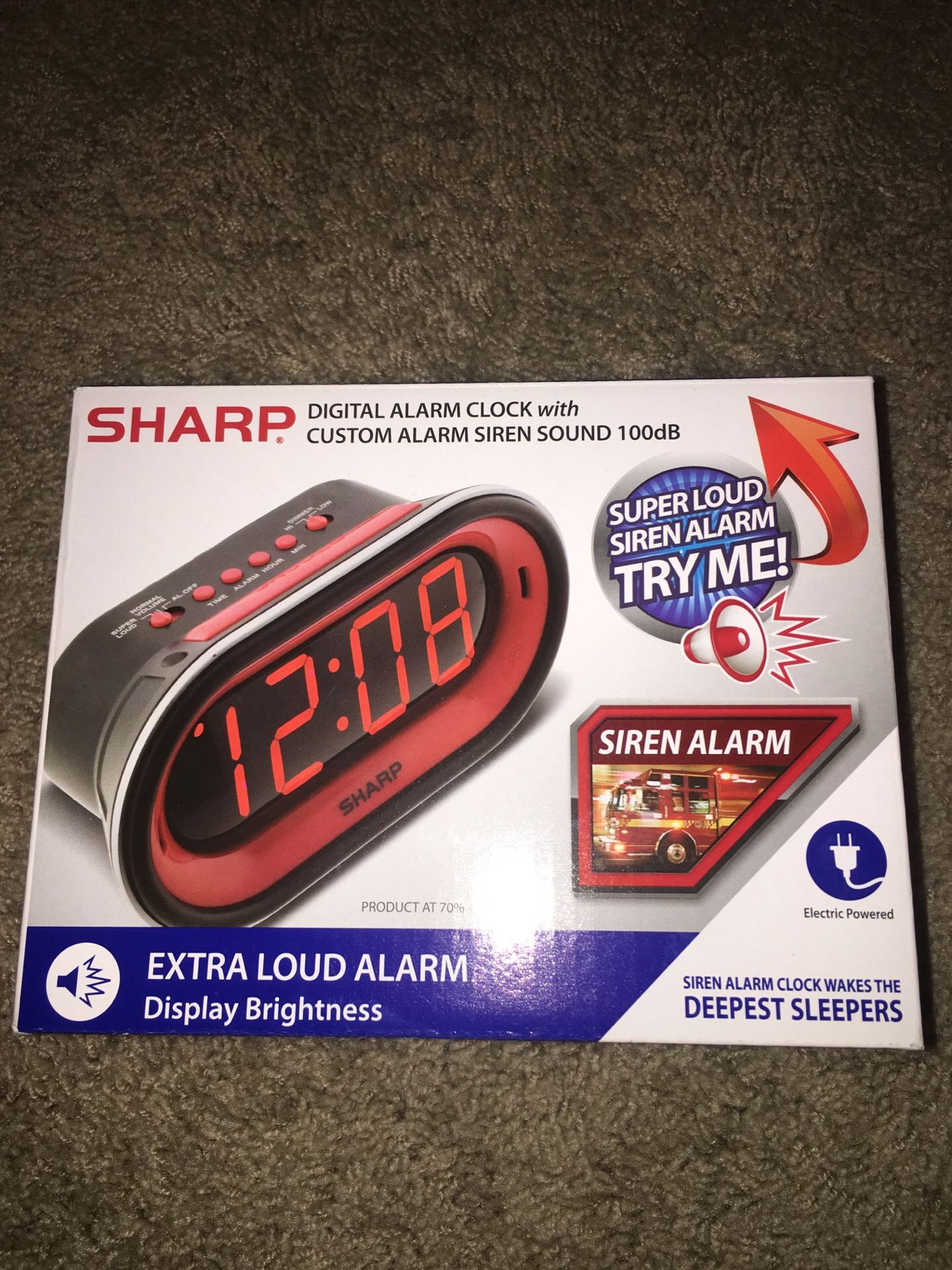 Sharp extra loud siren digital alarm clock NEW