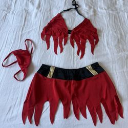 🔥❤️ “Flame Siren” 3-Piece Set – Fiery Red Festival / Cosplay Outfit (Size S, Brand New) ❤️🔥