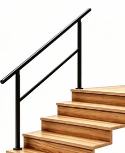 Hand Rails for Outdoor Steps，Stair Handrail & Indoor Stair Railing Kit，Railings for Outdoor Steps for Fence & Outdoor Steps (1, Black-Straight, 5 Step