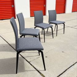 Modern Contemporary Set Of 4 Grey Upholstered Dining Chairs W Metal Base