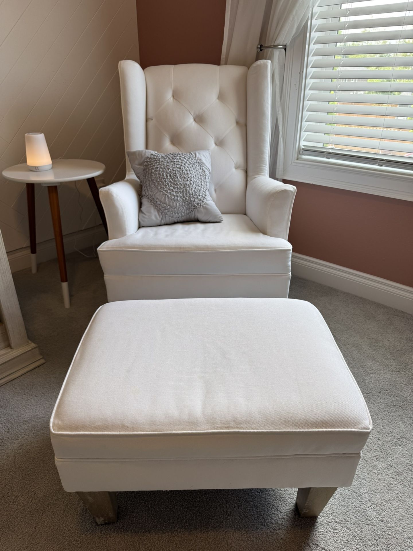 White Wingback Rocking Chair With Ottoman
