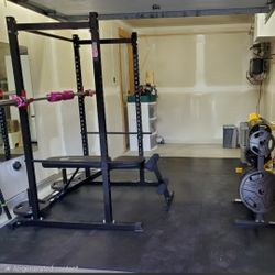 Squat Rack, Bar And Weights