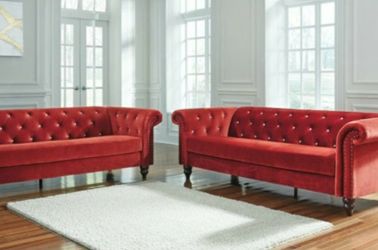 Ashley Malchin Red Sofa And Love Seat!