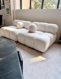 Mario Bellini Style White Shearling Chairs