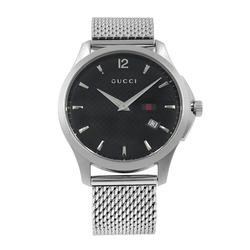 Gucci G-Timeless 40mm Steel Mesh Bracelet Black Dial Quartz Mens Watch YA126308