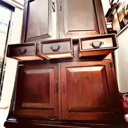 Artisanal Wrought Iron & Solid Wood Southwestern Armoire / Statement Cabinet