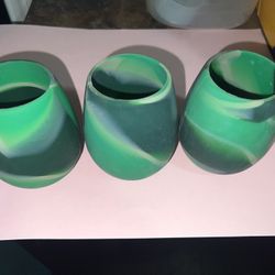 💚🍷3 Green Marble Silicone Glasses