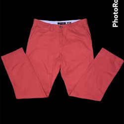 Tommy Hilfiger Mens Chino Slim Fit 33x32 Burnt Orange/Maroon flat front pants