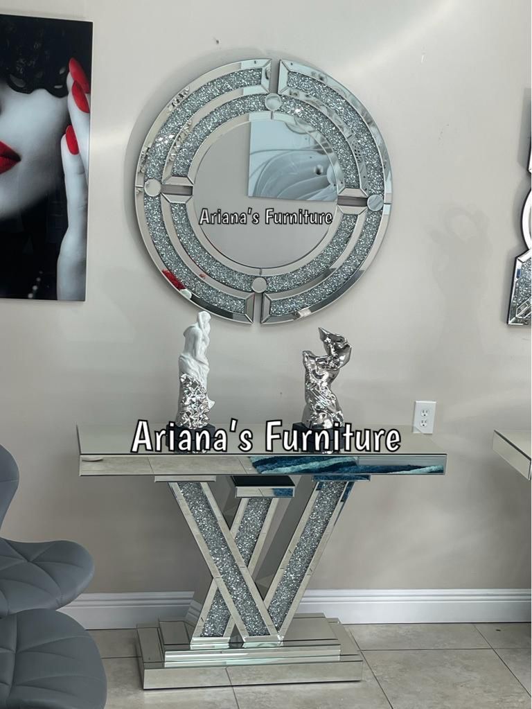 New LV Diamonds Console Table + Mirror Set