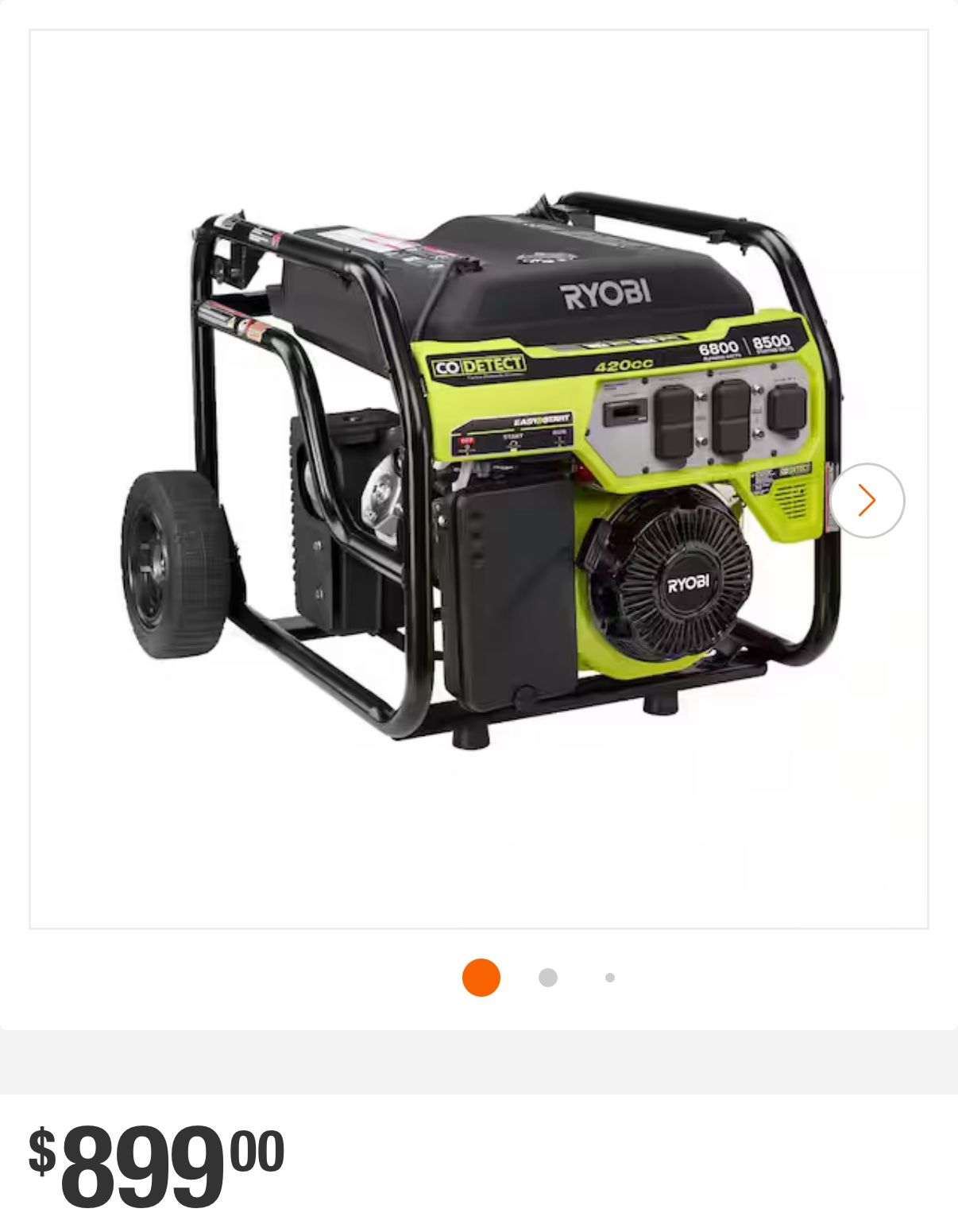 New in box 6800-Watt Recoil Start UL Gas Powered Portable Generator with CO Detect Shutdown Sensor