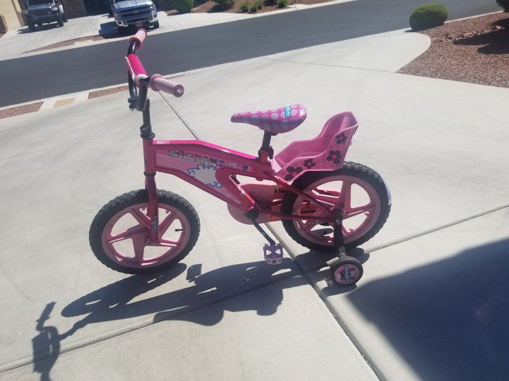 Barely used 16" stinky kids girls bike with training wheels