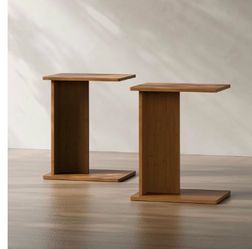 Set of 2 C shaped solid bamboo walnut finish tables NEW