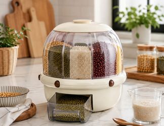 360° Rotating Grain Storage Container 6 Compartment Dry Food Dispenser