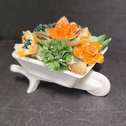 Beautiful Vintage Royal Adderley Bone China Wheelbarrow With Flowers Figurine 