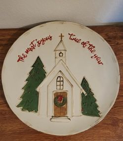 Holiday Raised Church Platter Christmas Mud Pie Brand Joyous Time Of The Year