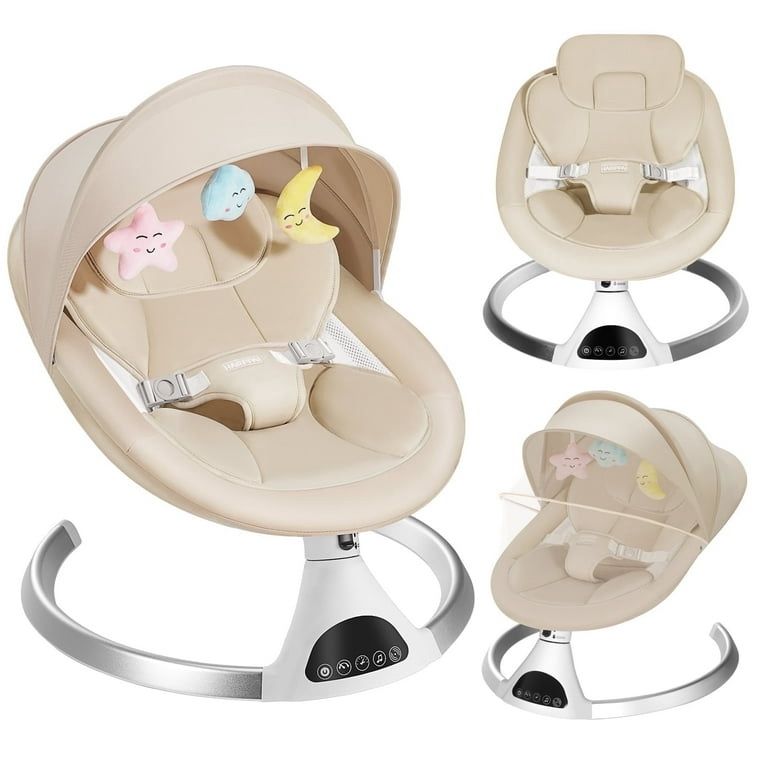 HARPPA Electric Baby Swing, Infant Swing with Remote Control, 5 Sway Speeds, Bluetooth Music, Khaki