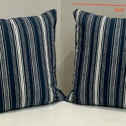 Pair of Navy Blue & White Striped Reversible Throw Pillows with Removable Cases