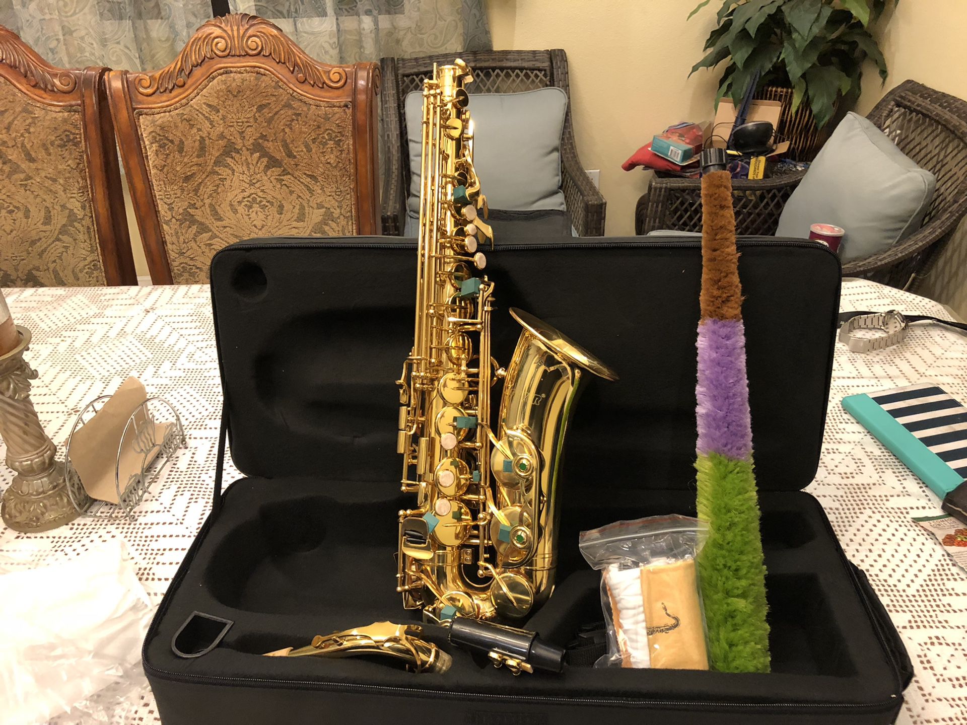 Fever alto saxophone with case mouthpiece neck strap cleaning cloth and gloves