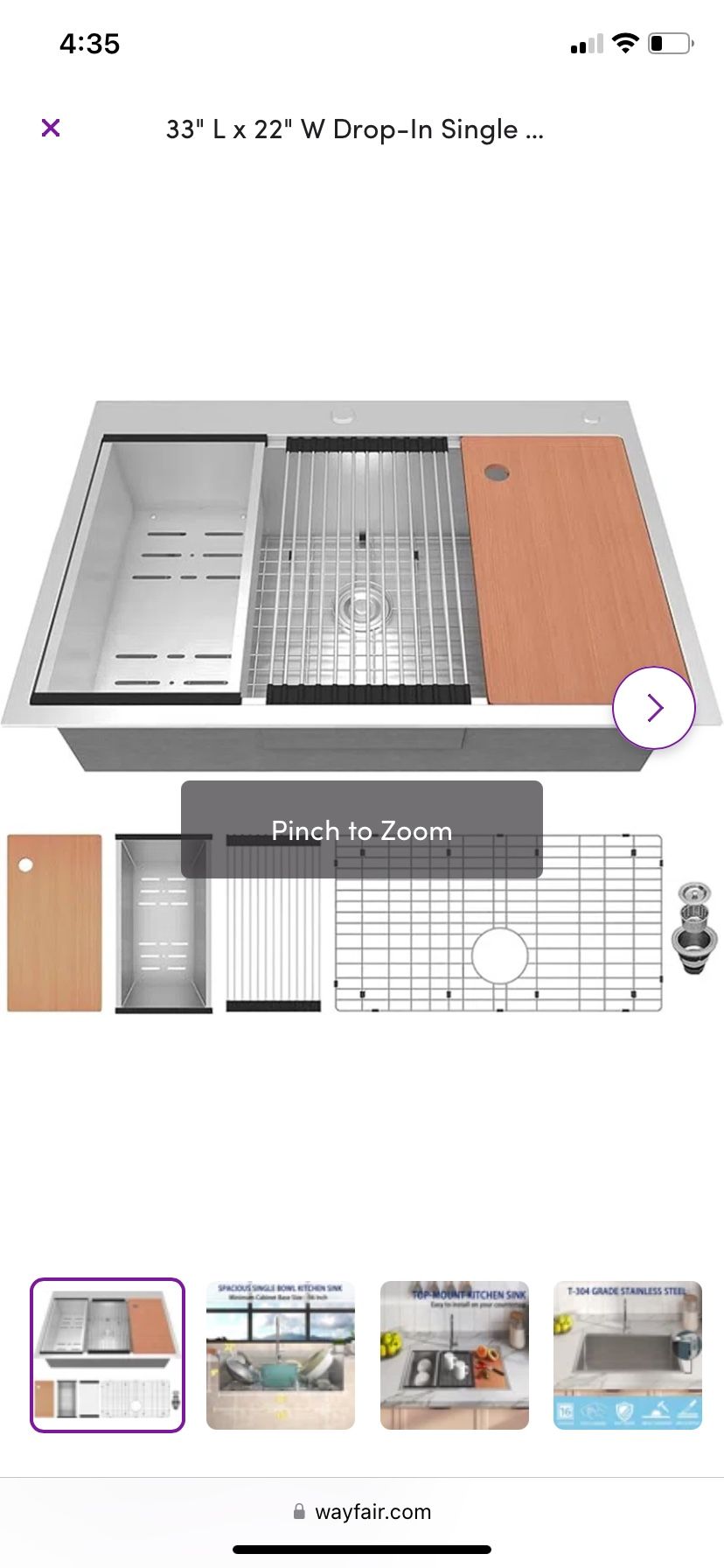 33" L x 22" W Drop-In Single Bowl Stainless Steel Workstation Kitchen Sink with Cutting Board, Colander and More, Workstation Sink for Kitchen