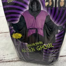 Alien Ghoul Halloween costume Black Hooded Robe mesh face mask Sash Plus Size