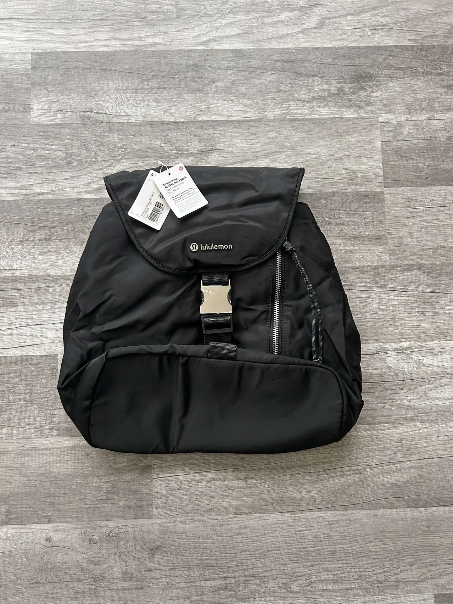 Lululemon Backpack Drawstring Bucket Backpack Black New With Tags 10L