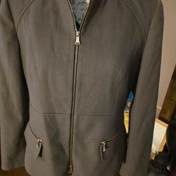 Women's Olive Zip-Up Jacket with Gold Hardware