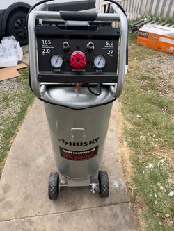 Husky 27 Gal.165 PSI Vertical Electric Oil-Free Quiet Auto/Workshop Air Compressor with Dual Gauges and 2-Quick Couplers