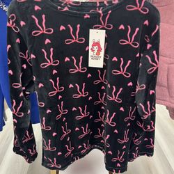 Sweet Bow Cozy Fleece Top – Black/Pink Pajama Top 