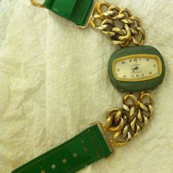 Vintage LAUSANNE Green Blue Bracelet Link Gold Tone Watch Swiss Made De Luxe