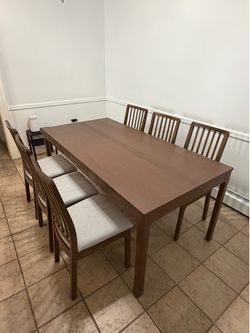 Extendable Dining Table Set + 6 Chairs (Seats Up to 10)