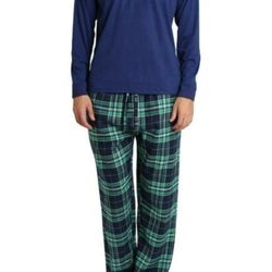 Sleep Hero Flannel Plaid Pajama Set Size M Navy/Green