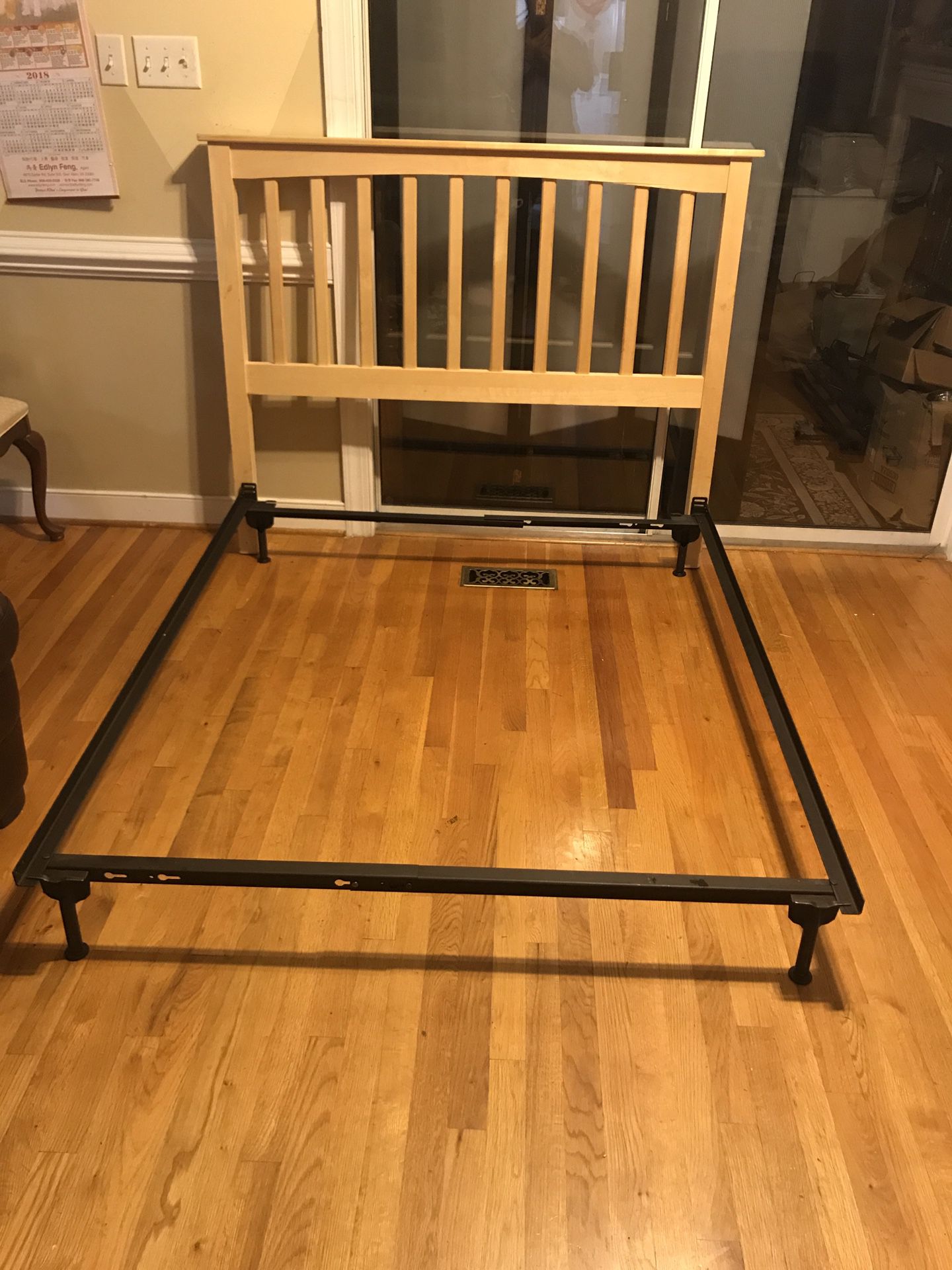 Full size solid wood headboard and metal bed frame