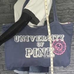 PINK University Reversible Victoria's Secret Distressed blue/ Pink Tote Weekender Gym 