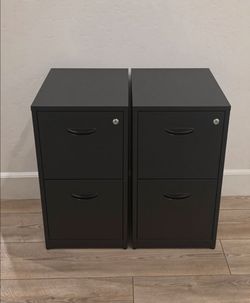 Set of 2 Black 2-Drawer Metal Filing Cabinets