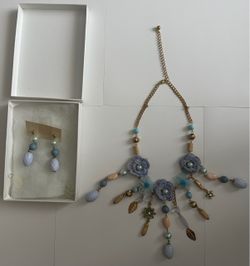 Gorgeous Handmade Bohemian Crochet Flower & Bead Statement Necklace & Earrings Set with Gift Box