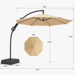 Outdoor Patio Umbrella with Base Includeds, 10 FT Cantilever Umbrella withstands Wind and Weather, Sturdy Sun Shade Hanging Umbrella for Deck, Pool