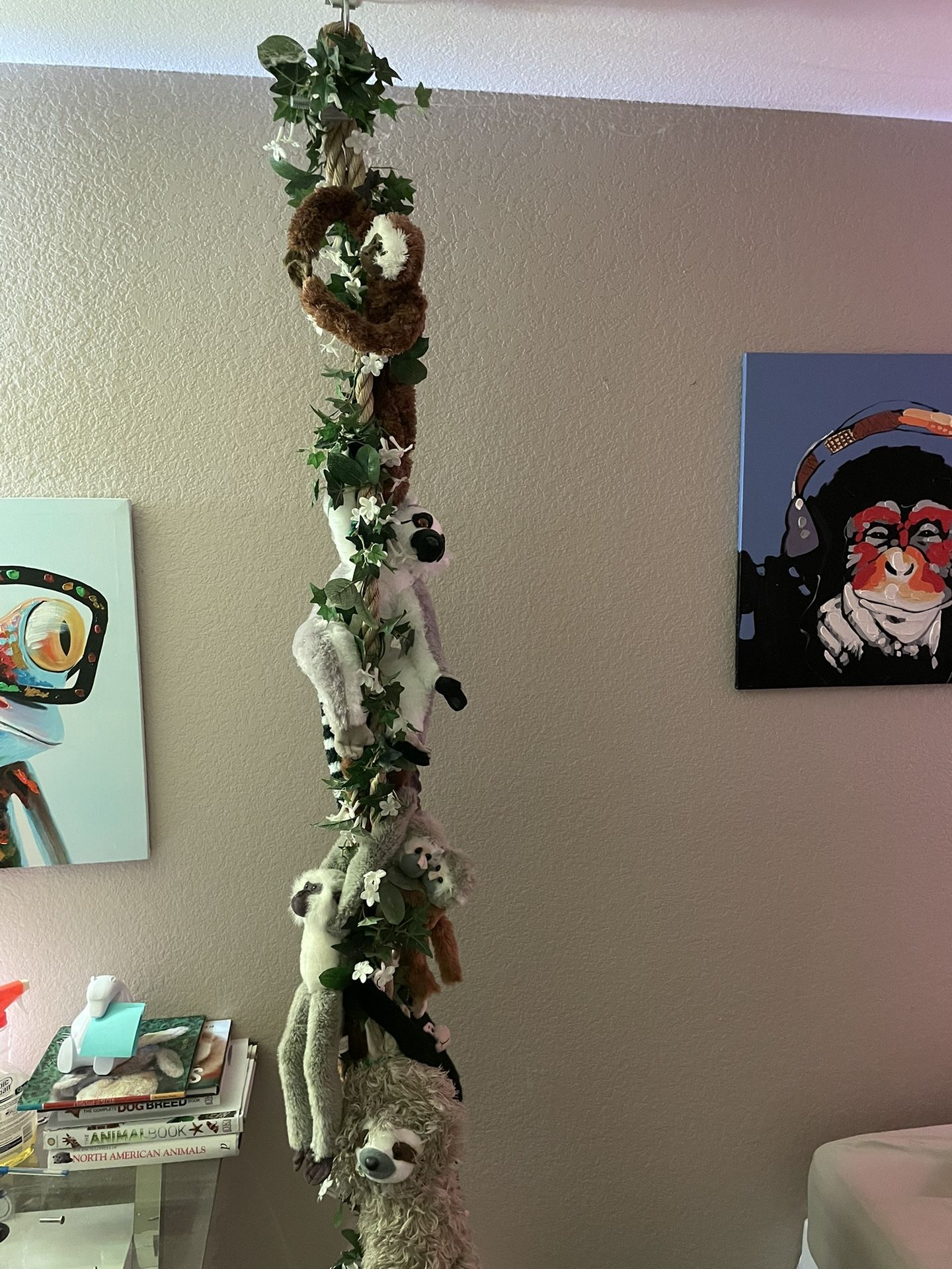 Children’s Room Decoration Monkeys And Sloth Stuffed Animal Plush Dolls With Huge Heavy Duty Rope And Vines  2 Available