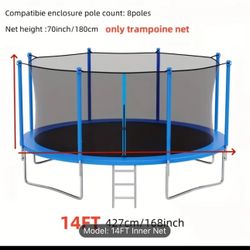 14ft Round Trampoline Safety Net - UV & Moisture Resistant, Fits 8-Pole Enclosures, Includes Webbing - Replacement Accessory for Outdoor Play
