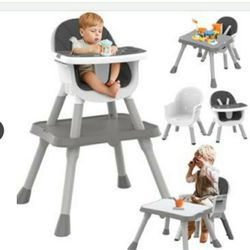 Baby High Chair, 8 and 1 Portable High Chair with 2 Dinner Plates, Baby Feeding Chair with Toddler Table, Toddler Chair with Building Blocks, Converti