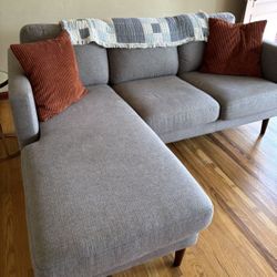 Mid Century Modern Gray Sectional Sofa with Reversible Chaise