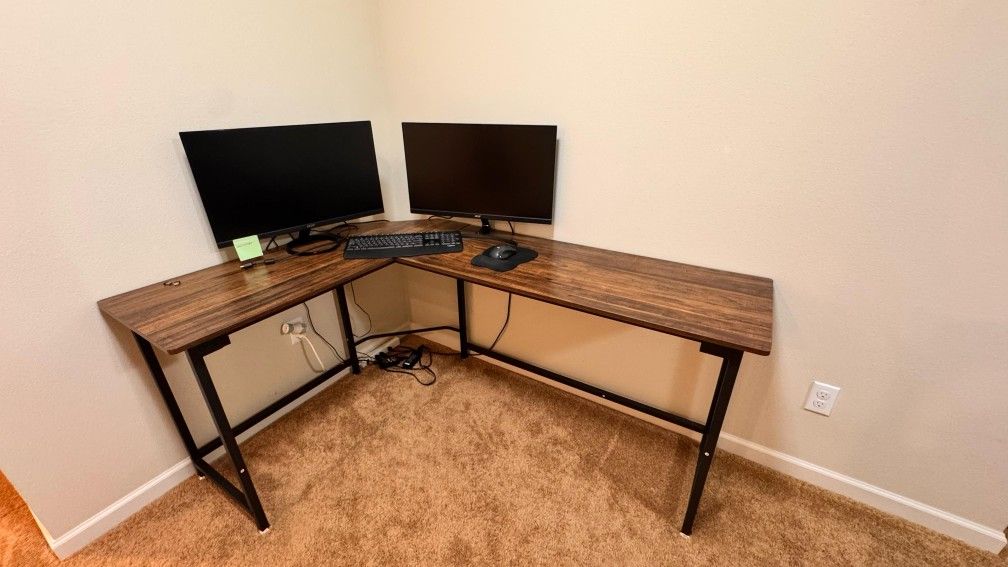 L-Shaped Metal Base Writing Desk