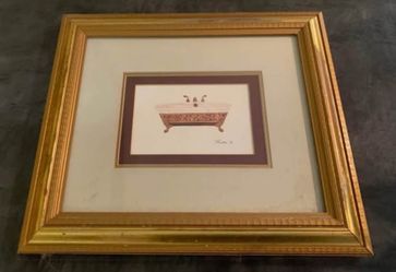 Framed Vintage Bathtub Art Print – Gold Frame