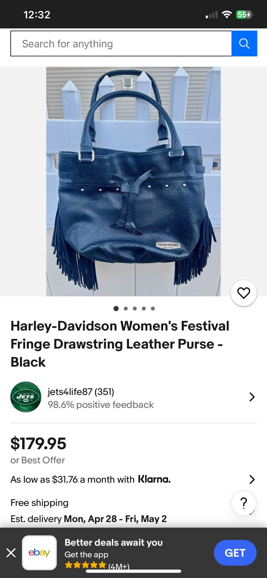 Harley-Davidson Women's Fringe Drawstring Leather Purse - Black