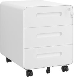 K475 $50  Rolling Cabinet with 3 Drawers, Filing Cabinet, Rounded Corner Design, Lockable, 4 Keys, Drawer Cabinet for Office and Home Office, White  i
