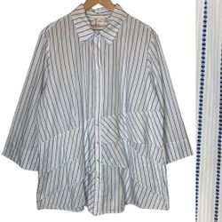 Finley Jenna Striped Tunic Shirt Blue White 3/4 Sleeve size 2X